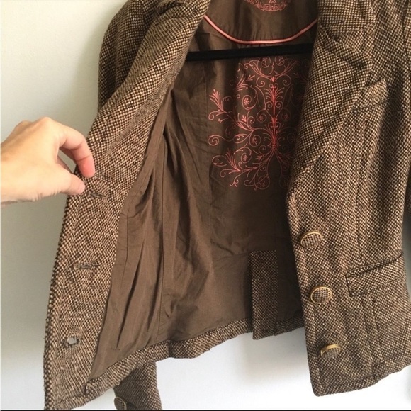 (SOLD) Aritzia Talula Brown Tweed Wool Blend Button Front Blazer Jacket XS - Picture 5 of 9